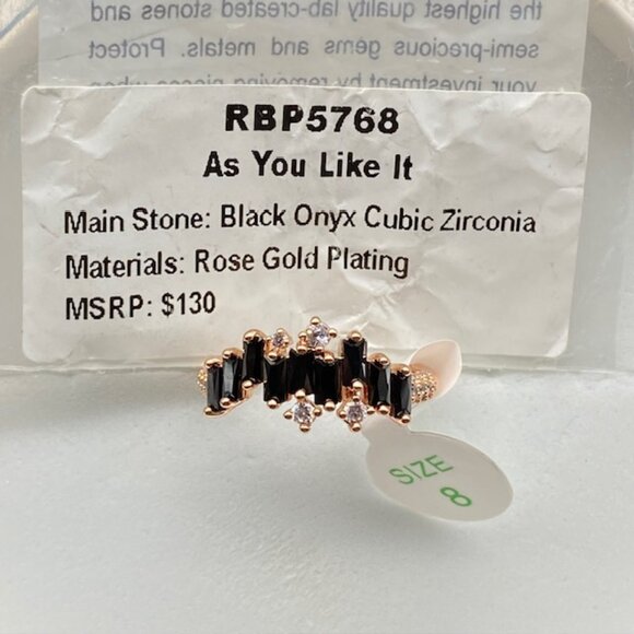 Black Onyx CZ on Rose Gold Plating RBP5768 Ring Size 8 - Picture 4 of 4